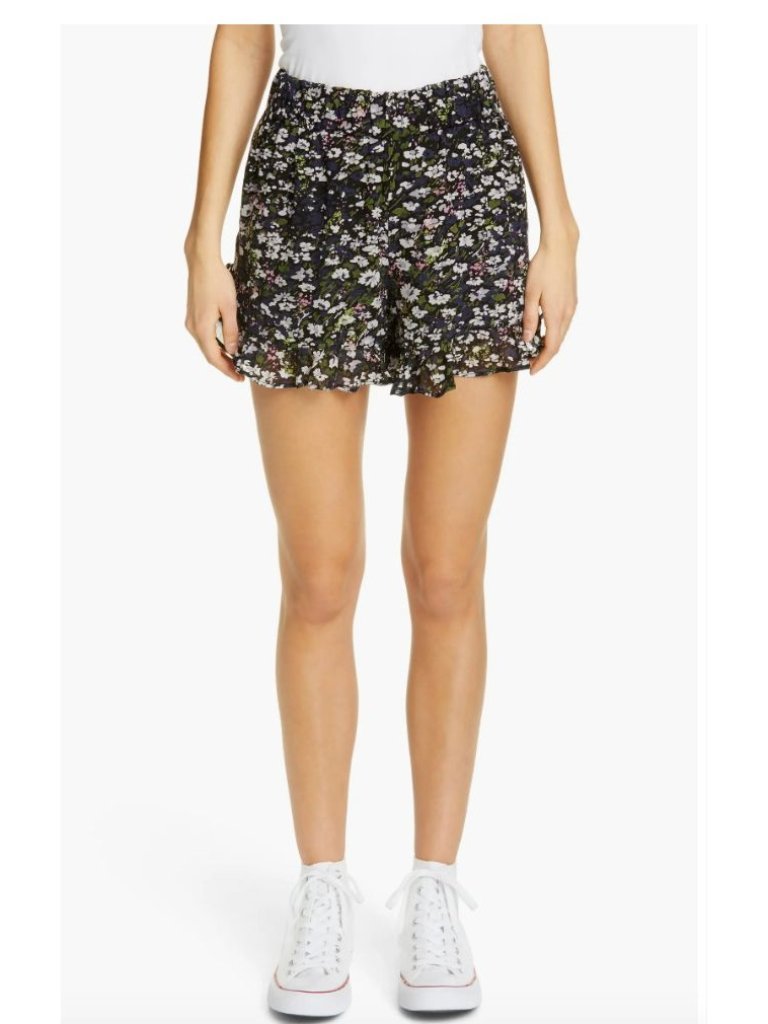 Ganni Floral Print Georgette High-Rise Shorts Size 36 (4)